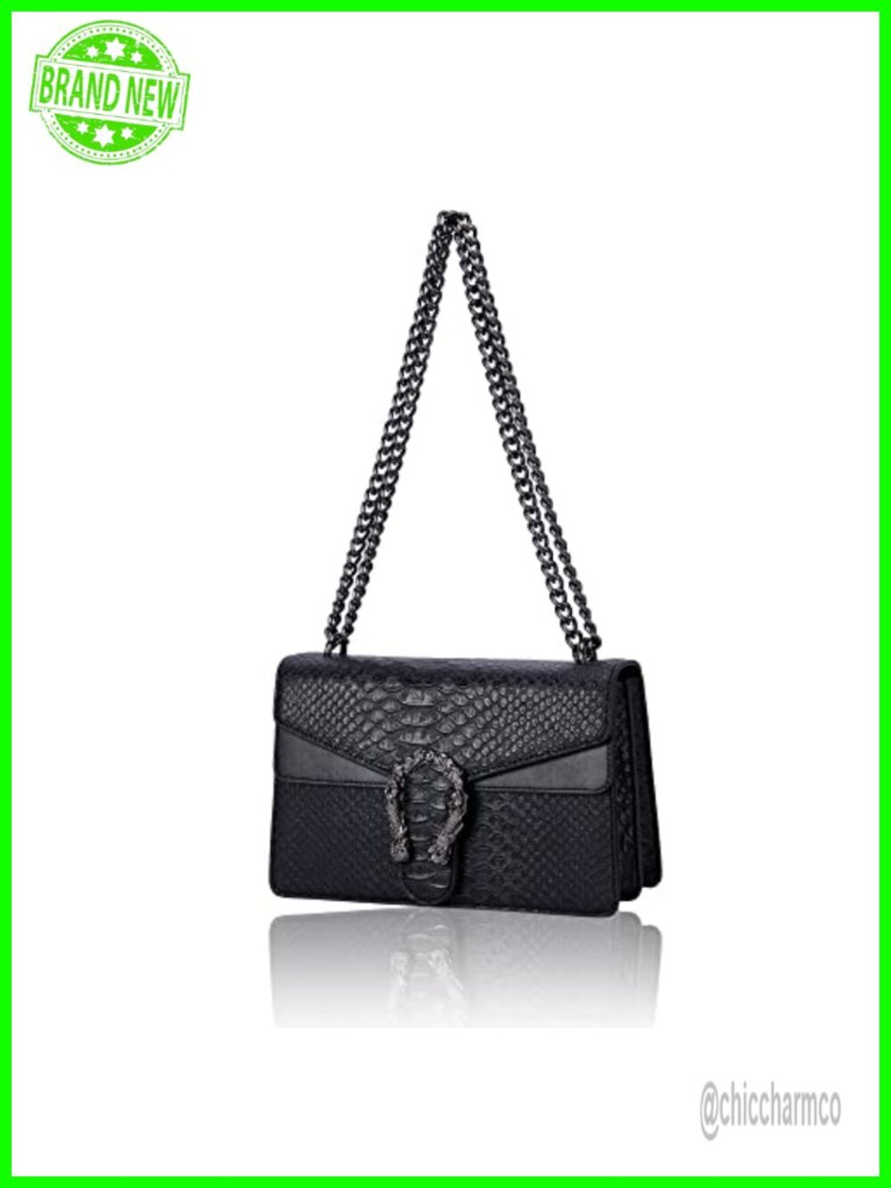 Snake Print PU Leather Crossbody Satchel Purse with Chain Strap